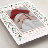 "Merry Little Christmas Greenery" - Holiday Birth Announcement Cards in Tangerine by Alethea and Ruth - Detail