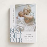 "Best Gift Ever bow" - Holiday Birth Announcement Cards in Frost by Alethea and Ruth - Folded Card