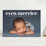"even merrier." - Holiday Birth Announcement Cards in Snow by Lori Wemple - Front
