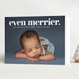 "even merrier." - Holiday Birth Announcement Cards in Snow by Lori Wemple - Folded Card
