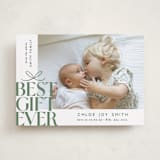 "Best Gift Ever bow" - Holiday Birth Announcement Cards in Sage by Alethea and Ruth - Front