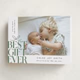 "Best Gift Ever bow" - Holiday Birth Announcement Cards in Sage by Alethea and Ruth - Folded Card
