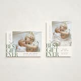 "Best Gift Ever bow" - Holiday Birth Announcement Cards in Sage by Alethea and Ruth - Photo Orientation Options