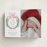 "First Christmas Wreath" - Holiday Birth Announcement Cards in Berry by Alethea and Ruth - Folded Card