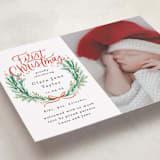 "First Christmas Wreath" - Holiday Birth Announcement Cards in Berry by Alethea and Ruth - Detail