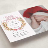 "First Christmas Wreath" - Holiday Birth Announcement Cards in Winter Rose by Alethea and Ruth - Detail
