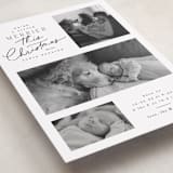 "Merrier This Year" - Holiday Birth Announcement Cards in Snow by Everett Paper Goods - Detail