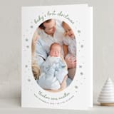 "Baby's First" - Holiday Birth Announcement Cards in Sage by Lissabeth Anglin - Folded Card