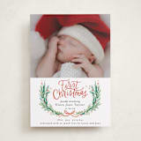"First Christmas Wreath" - Holiday Birth Announcement Cards in Berry by Alethea and Ruth - Front