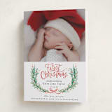 "First Christmas Wreath" - Holiday Birth Announcement Cards in Berry by Alethea and Ruth - Folded Card