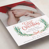 "First Christmas Wreath" - Holiday Birth Announcement Cards in Berry by Alethea and Ruth - Detail