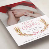 "First Christmas Wreath" - Holiday Birth Announcement Cards in Winter Rose by Alethea and Ruth - Detail