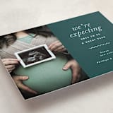 "Expecting" - Holiday Birth Announcement Cards in Ivy by Corinne Malesic - Detail