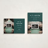 "Expecting" - Holiday Birth Announcement Cards in Ivy by Corinne Malesic - Photo Orientation Options