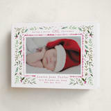 "Merry Little Christmas Greenery" - Holiday Birth Announcement Cards in Carnation by Alethea and Ruth - Folded Card