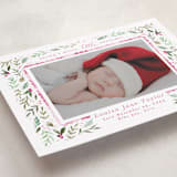 "Merry Little Christmas Greenery" - Holiday Birth Announcement Cards in Carnation by Alethea and Ruth - Detail