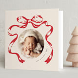 "Big Vintage Bow" - Holiday Birth Announcement Cards in Santa Suit by Teju Reval - Folded Card
