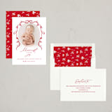 "Ribbons And Joy" - Holiday Birth Announcement Cards in Berry by fatfatin - Assembled