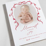 "Ribbons And Joy" - Holiday Birth Announcement Cards in Berry by fatfatin - Detail