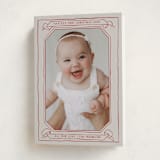 "Scroll" - Holiday Birth Announcement Cards in Berry by Inkblot Design - Folded Card