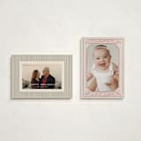 "Scroll" - Holiday Birth Announcement Cards in Berry by Inkblot Design - Photo Orientation Options