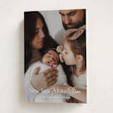 "More Love" - Holiday Birth Announcement Cards in Snow by Angela Garrick - Folded Card