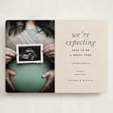 "Expecting" - Holiday Birth Announcement Cards in Oat by Corinne Malesic - Front