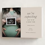 "Expecting" - Holiday Birth Announcement Cards in Oat by Corinne Malesic - Folded Card
