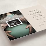 "Expecting" - Holiday Birth Announcement Cards in Oat by Corinne Malesic - Detail