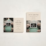 "Expecting" - Holiday Birth Announcement Cards in Oat by Corinne Malesic - Photo Orientation Options
