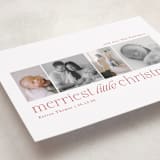 "Little Merriest" - Holiday Birth Announcement Cards in Cranberry by Sarah Brown - Detail
