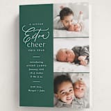 "Extra Cheer Here" - Holiday Birth Announcement Cards in Fir by Everett Paper Goods - Folded Card