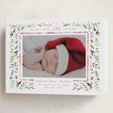 "Merry Little Christmas Greenery" - Holiday Birth Announcement Cards in Carnation by Alethea and Ruth - Folded Card