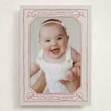 "Scroll" - Holiday Birth Announcement Cards in Berry by Inkblot Design - Front