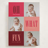 "Oh What Fun" - Holiday Birth Announcement Cards in Mulled Wine by Stacy Maalouf - Front