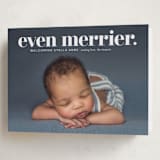 "even merrier." - Holiday Birth Announcement Cards in Snow by Lori Wemple - Folded Card