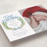 "First Christmas Wreath" - Holiday Birth Announcement Cards in Winter Sky by Alethea and Ruth - Detail