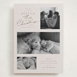 "Merrier This Year" - Holiday Birth Announcement Cards in Toffee by Everett Paper Goods - Front