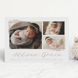 "Delicate Collage" - Birth Announcements in Burnt Rose by Amy Payne - Front