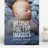"Snuggles" - Birth Announcements in Dusty Blue by Megan Cash - Front