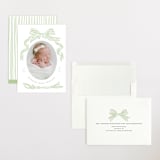 "Ribbon Bow Frame" - Birth Announcements in Mint by Stephanie Hawkes - Assembled