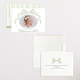 "Ribbon Bow Frame" - Birth Announcements in Mint by Stephanie Hawkes - Assembled