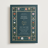 "Floral Grid Border" - Bridal Shower Invitations in Cobalt by Alethea and Ruth - Front