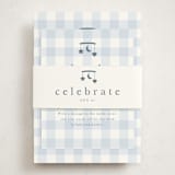 "Gingham Mobile" - Baby Shower Insert Cards in Baby blue by Stacey Meacham - With Bellyband