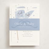 "Bows & Banners" - Baby Shower Insert Cards in Baby Blue by Paper Raven Co. - With Bellyband