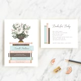 "Storybook Stack" - Baby Shower Insert Cards in Peony by Lehan Veenker - With Invitation