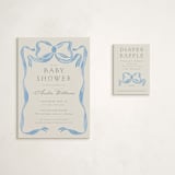 "Vintage Bow" - Baby Shower Mini Insert Cards in Baby Blues by Lehan Veenker - With Invitation