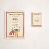 "Illustrated Circus Theme with Juggling Bear" - Baby Shower Mini Insert Cards in Crimson by Noun New York - With Invitation