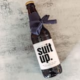 "Set of 6 Groomsman Beer Bottle Labels | Suit Up" - Bottle Labels in white by The Pretty Little Mess