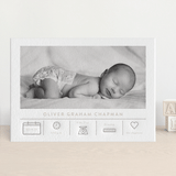 "Iconic Introduction" - Letterpress Birth Announcements in Dove by Alexandra Cohn - Front